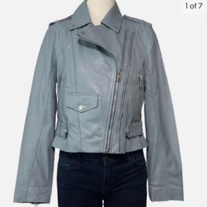 Walter Baker NWT Stone Light Blue Leather Moto Jacket